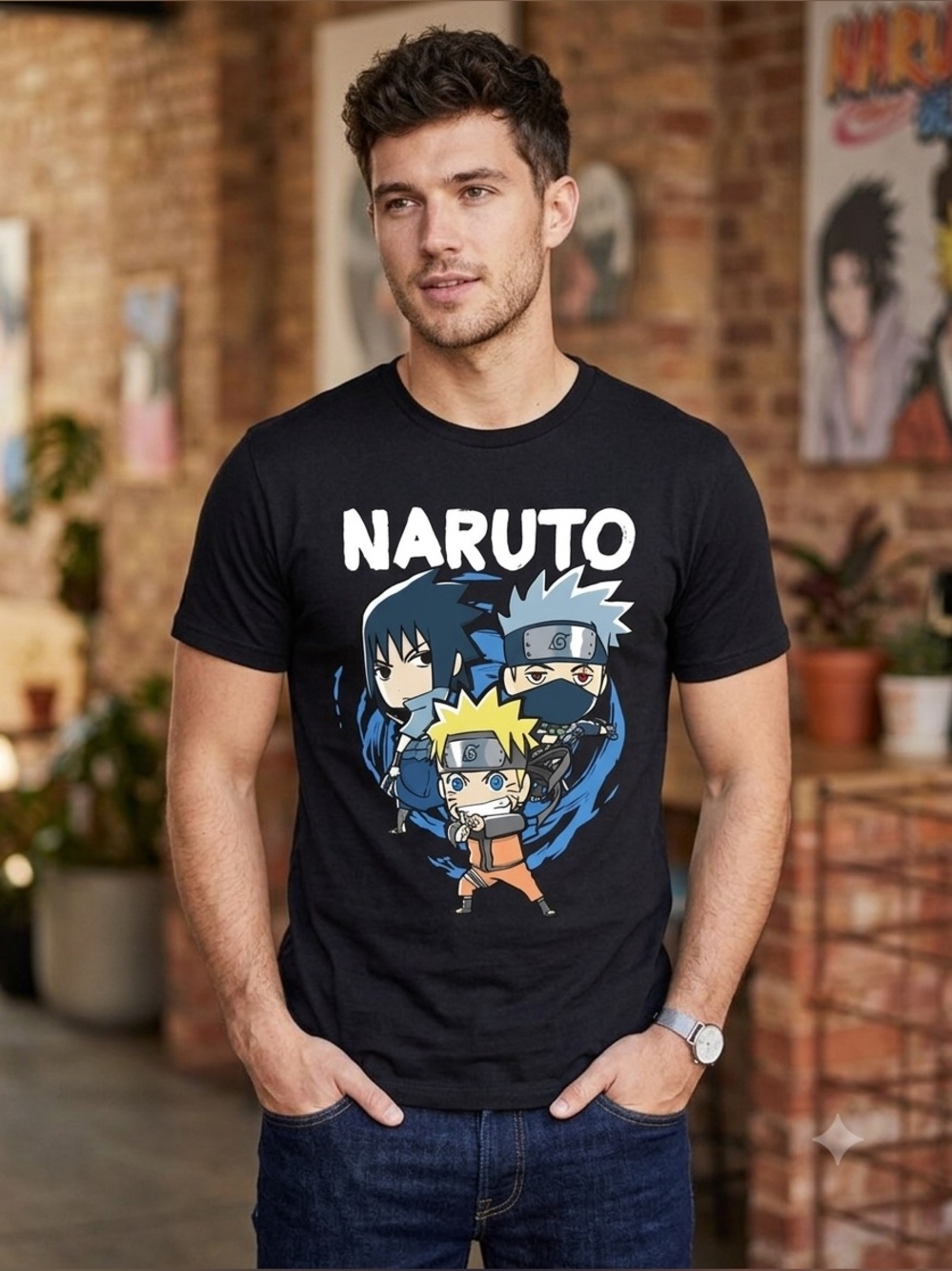 Ripple Junction Black Naruto Shippuden Graphic Tee, Size Large Crewneck